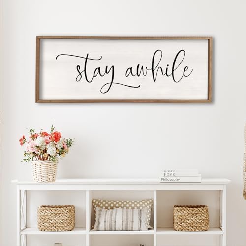comurdyo Living Room Wall Decor Stay Awhile Sign 40"×15", Wood - Image 6