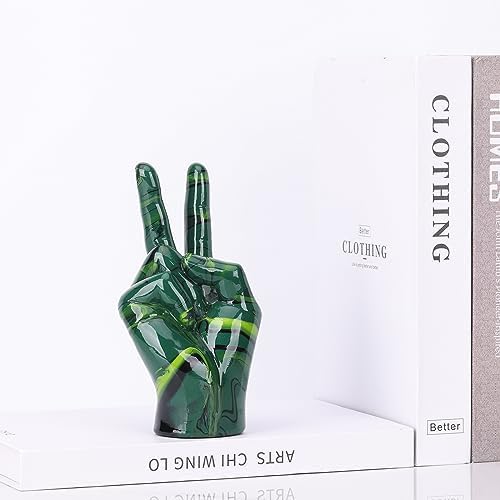 LCCCK Emerald Green Home Decor Peace Symbol Statue, Creative Hand Gesture Peace Sign Decor, Emerald Green Fingers Sculpture for Living Room Bedroom Coffee Table, Desktop, Bookshelf - Image 5