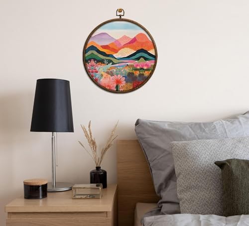 Mountain Boho Wall Decor, Colorful Round Artwork for Wall, Abstract Colorful Office Decor, Round Boho Home Decoration, Circular Hanging Art with Hooks for Living Room Bedroom Kitchen Dorm Decoration, - Image 6