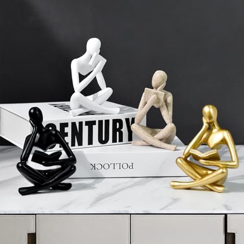Gold Reading Women Statue, Thinker Sculptures, Abstract Art Ornament, Modern Aesthetic Figurine Decoration, Suitable for Home Living Room Bedroom Office Shelf Table Desk Bookshelf Decor (Black Left) - Image 6