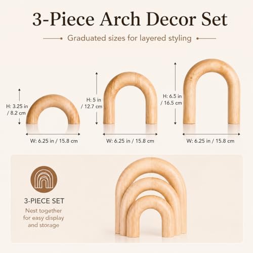 XMGZQ Wood Arch for Coffee Table Decor Items,Wood Statue and Sculpture Set 3,Japanese Neutral Home Decor Aesthetic,Living Room,Entryway,Bookshelf,Floating,Console,Boho Minimalist Objects - Image 2