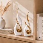 2 PCS White Gold Ceramic Statues For Home Decor Accents, Modern Abstract Art Sculptures, Elegant Tabletop Decorative Objects For Dining Room, Entryway, Tv Stand, Mantel, Coffee Table Centerpieces - Image 6