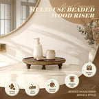 EOSAHR Beaded Acacia Wood Round Display Riser for Boho Kitchen Decor, Brown - Image 5
