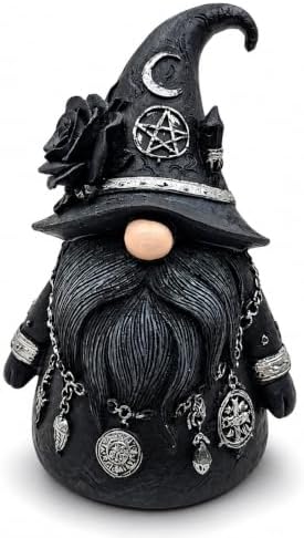 Gothic Witch Gnome Figurine Decor, Resin Witch Statue with Black Rose, Moon & Crystal Accents, Witch Decor for Shelf, Desk & Bookshelf, Dark Academia Home Decor by GJFASGF