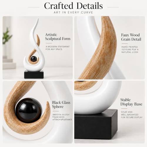 FJS White Abstract Flame Sculpture for Living Room Coffee Table Decor - Image 3