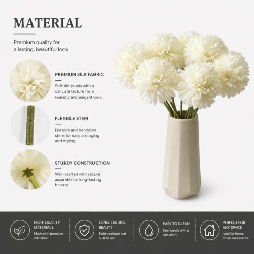 Mandy's 12pcs Artificial Ivory Ball Chrysanthemum Flowers - Image 4