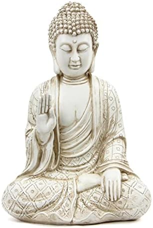 Leekung Buddha statue for home decor accents,laughing buddah statue for meditation zen garden spiritual room feng shui desk table yoga decor,small buda budda home decorations gifts antique ivory white by Leekung