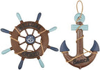 2 Pack 13" Nautical Beach Wooden Ship Wheel and 13" Wooden Anchor with Rope Nautical Boat Steering Wheel Rudder Anchor Wall Art Decor Door Hanging Ornament Beach Theme Home Decoration(Retro Brown) by Meching