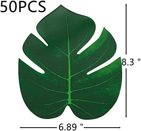 ATFL 8.3'' Artificial Medium Palm Leaves,50 PCS Fake Tropical Monstera Faux Palm Leaves for Safari Jungle Hawaiian Luau Party Table Decoration Wedding Birthday Beach Theme Party (Green, 50)… - Image 2