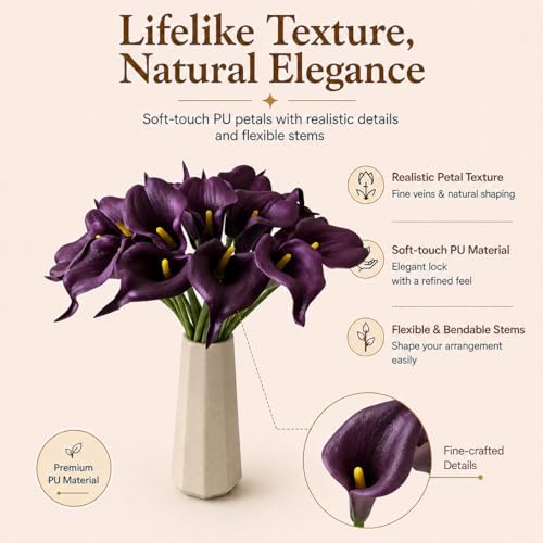 Mandy's 20pcs Grape Purple Calla Lily Artificial Flowers - Image 2