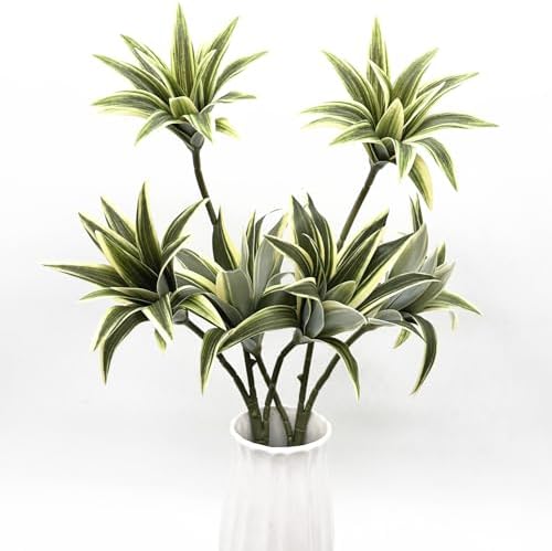 Artificial Dracaena Plant, Faux Plants Plastic Leaves 18.5 Inch Branches Greenery Stems Fake Simulation 3D Leaf Bonsai Decor Shrubs for Home Garden Vase Office Wedding Party Decorations Yellow 2 Pack - Image 2