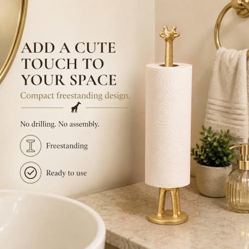 WallCharmers Gold Giraffe Paper Towel Holder & Metal Toilet Paper Stand - Image 4