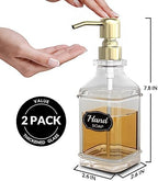 LMQML Soap Dispenser - 2 Pack, Antique Design Thick Glass Hand Soap Dispensers with Sturdy Tray; 304 Rust Proof Stainless Steel Pump, 12Pcs Stickers, for Kitchen, Bathroom - Image 3