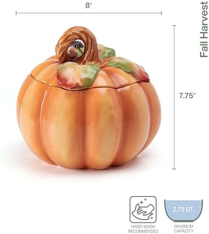Fitz and Floyd Fall Harvest 8-Inch Pumpkin Cookie Jar - Image 2