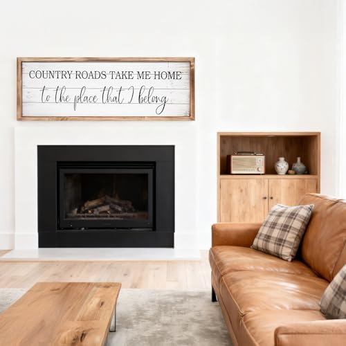 Country Roads Take Me Home Wall Sign, 42''×15'' Large Farmhouse Country Wall Art with Solid Wood Frame, Vintage Western Boho Decor for Home (Brown) - Image 5