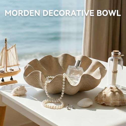 Scalloped Decorative Bowl, 12.6" Shell Ruffle Fruit Bowl Home Decor - Image 2