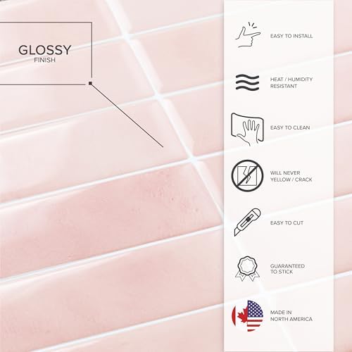 Smart Tiles Peel and Stick backsplash, Stacked Powder Pink, 11.43"x9" - Image 5