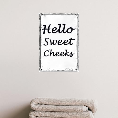 Funny Bathroom Decor Wall Art Funny Cute Hello Sweet Cheeks Tin Sign Rustic Farmhouse Bathroom Decoration Restroom Toilet Decor And Accessories Home Sweet Home Wall Art 8x12 Inch - Image 4