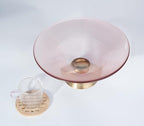 Tapered Glass Decorative Bowl(Pink) , 9.8 Inches Handblown Striped Design Glass Bowl with Rust Resistant Metal Base,Decorative Fruit Bowl for Home Decor,Table Centerpiece,Kitchen Island,Dining Decor - Image 3