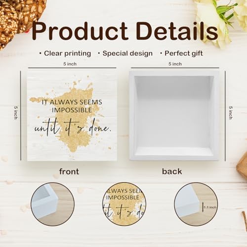 Office Gold Wooden Box Sign Desk Inspiring Quotes It Always Seems Impossible Until It's Done Office Motivational Decorative Signs for Office, Inspirational Home Shelf Desk Decor 5x5 Inch - Image 7