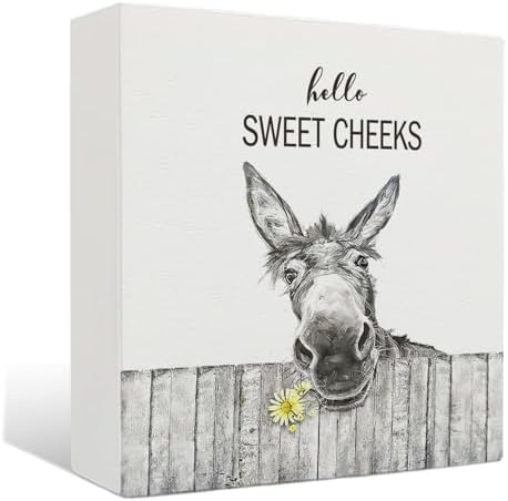Funny Bathroom Wooden Signs - Rustic Hello Sweet Cheeks Bathroom Decor, Funny Farmhouse Donkey Decor, 6 X 6 Inches by Unknown