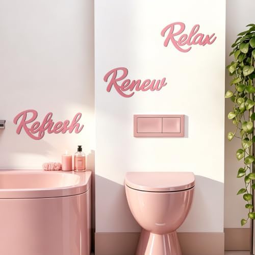 3 Pieces Bathroom Wall Decor Wooden Relax Renew Refresh Sign (Pink) - Image 6