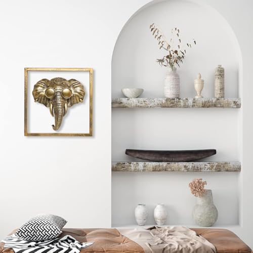 Newinhome Animal Heads Wall Decor (Includes Metal Frame) Resin Animals Sculptures Head Wall Hanging Decoration Gold vintage Wall Sculpture for Living Room Bedroom Office (Elephant) - Image 6