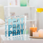 Blue Room Decor, Inspirational Christian Gifts for Women, Blue Dorm Bathroom Room Decoration, Office Decor for Women, Acrylic Office Desk Accessories Decoration Wall Art Sign-Pray through it - Image 3