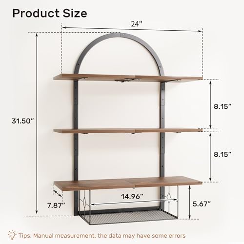 XLHOMO Floating Shelf for Wall- 31.5"x 24" 3+1 Tier Floating Shelves with Basket for Bathroom, Living Room,Bedroom and Kitchen Rustic Brown - Image 2