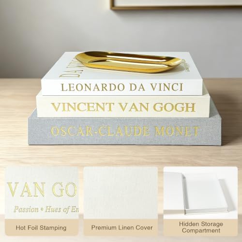 Teyomi Set of 3 Artistic Decorative Books for Home Decor with Gold Tray - Image 4