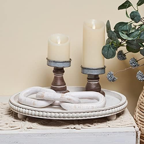HPC Decor 12in Round Wood Tray - White, Distressed, Farmhouse Rustic - Decorative Tray for Living Room, Coffee Table, Kitchen Table or Farmhouse Serving Tray - Image 3