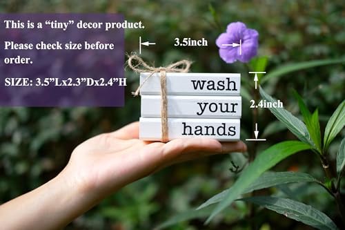 Farmhouse Mini Bookstack for Bathroom Decor Wooden Books for Restroom Shelf Decorative Accent for Guest Bathroom Sign, 2 Signs in 1 Reversible - Wash Your Hands/Relax Soak Unwind - Image 3