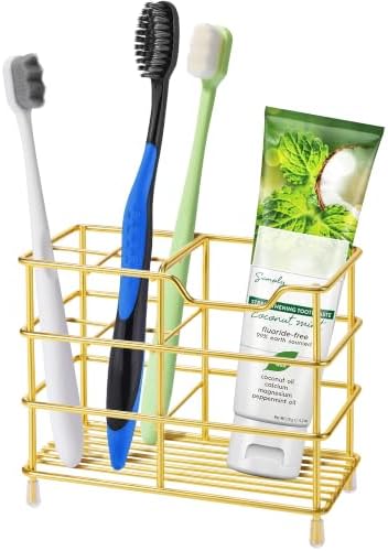 Urbanstrive 304 Stainless Steel Bathroom Toothbrush Holder Toothpaste Holder Stand Bathroom Accessories Organizer, Gold by Urbanstrive
