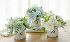 TKAS Fake Flowers Arrangement in Ceramic Vase, Artificial Faux Silk Roses & Hydrangea, Small Realistic Dried-Style Floral Dining Table Centerpiece for Wedding Party Home Decoration (White) - Image 4
