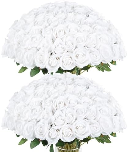 Coferset 50pcs Velvet Artificial Roses Flowers in Bulk,White by Coferset