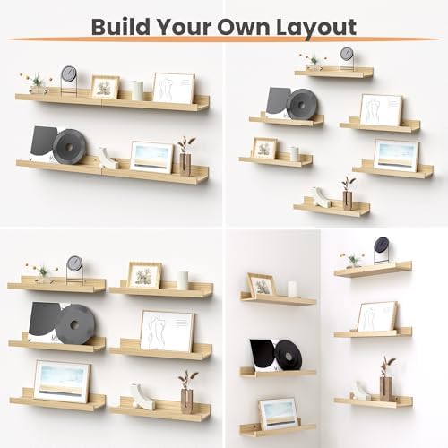 upsimples Floating Shelves for Wall Decor Storage, Natural, 6Pcs, 15.7'' - Image 4