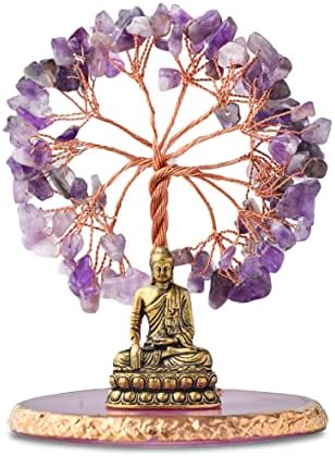 Buddha Statue with Healing Crystal Tree, Tree of Life for Positive Energy. Home Decor Yoga Meditation. Amethyst.(A) by CRUCISRESIN