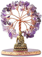 Buddha Statue with Healing Crystal Tree, Tree of Life for Positive Energy. Home Decor Yoga Meditation. Amethyst.(A) by CRUCISRESIN