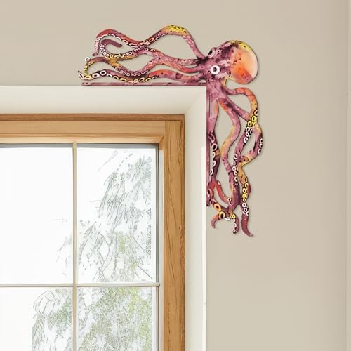 FairySandy Metal Octopus Door Topper Decor Ocean Door Frame, Pink Orange - Image 3