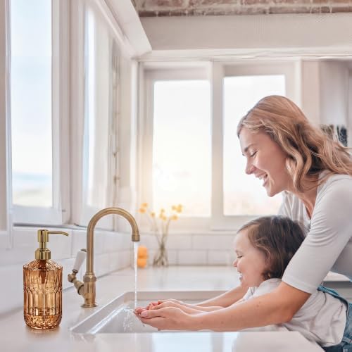 JASAI 18Oz Amber Glass Soap Dispenser with Gold RustProof Pump for Bathroom - Image 4