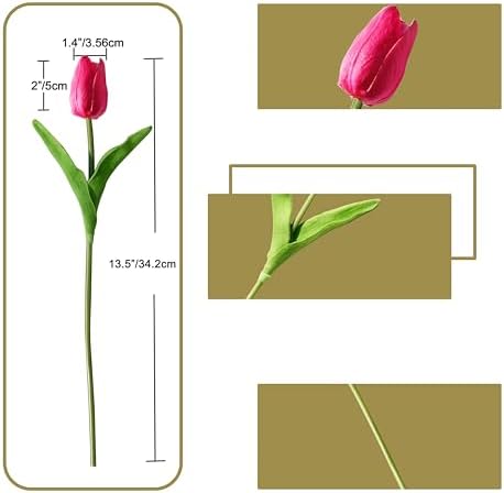 ONLY ART Artificial Hot Pink Tulips 20 Pcs – 13.5 Inch PU Faux Flowers with Bendable Stems for Home Décor, Wedding Centerpieces, DIY Floral Arrangements, New Year and Valentine's Day - Image 2