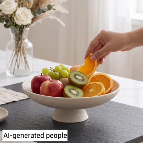 Large Decorative Fruit Bowl, Snack Candy Pedestal Bowl, Stripe Beige - Image 7