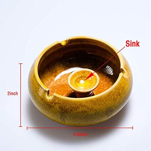 Lependor Ceramic Ashtray with Lids, Windproof, Cigarette Ashtray for Indoor or Outdoor Use，Ash Holder for Smokers,Desktop Smoking Ash Tray for Home Office Decoration - Yellow - Image 5
