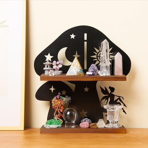 Wooden Mushroom Shelf with Iron Backing - Witchy Room Decor & Display Stand - Image 2