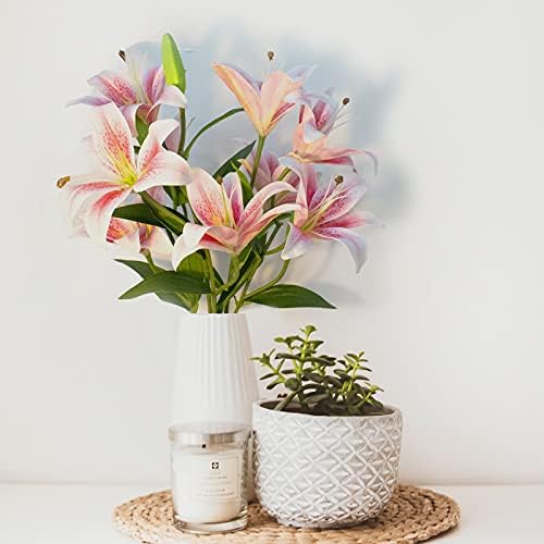 SNAIL GARDEN 12 Artificial Lily Flowers with 9 Heads Full Bloom Lily & 3 Buds, Long Stem Artificial Stargazer Lilies, Faux Tiger Bouquets for Home Hotel Flower Arrangement Party Decor - Image 6