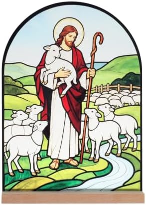 KOMI Jesus and Lambs Stand Statue Acrylic Catholic Icons Ornament Home Altar Decor Christian Gifts by KOMI