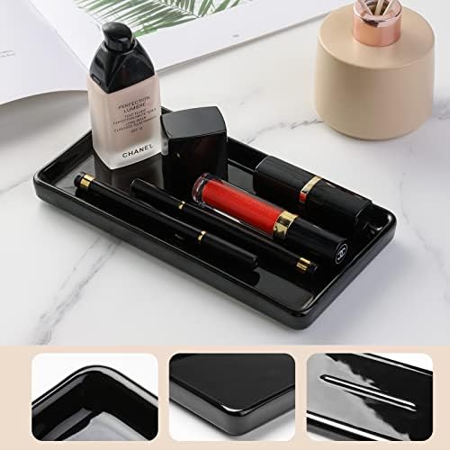 Gurygo 8" Bathroom Trays, Ceramic Vanity Trays for Bathroom, Small Ceramic Tray, Kitchen Soap Tray for Kitchen Counter (Black, 8",Set/1) - Image 3