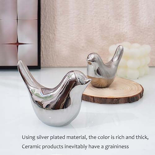 Notakia Silver Bird Figurines Set of 2 Small Bird Statues Home Decor - Image 2