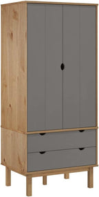 Compact Brown Wardrobe with 2 Drawers and Large Compartment, Solid Pine Wood - Image 3