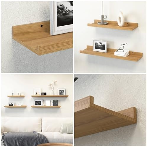 RICHER HOUSE 5-Set Floating Shelves with Lip, Oak Wall Mounted Wood Shelf - Image 4